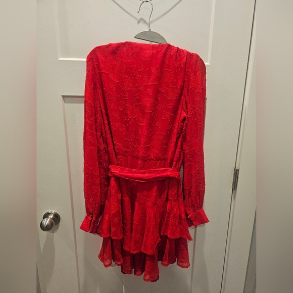NWT BTF-LIFE Red Embroidered Ruffle Mini Dress Size Medium - Picture 4 of 8